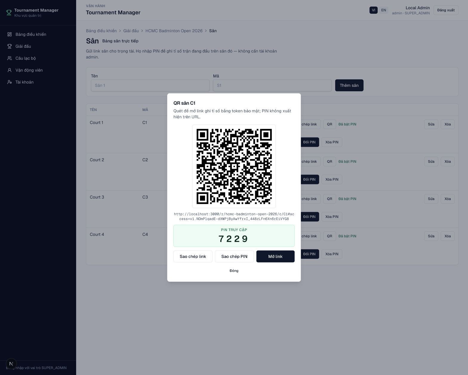 QR và link sân