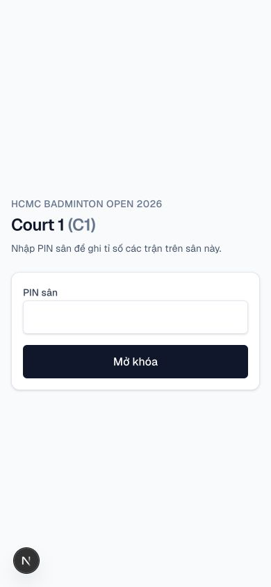 Màn hình nhập PIN sân