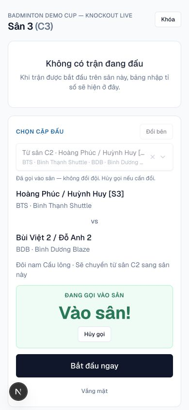 Hàng chờ trận đấu trên màn trọng tài