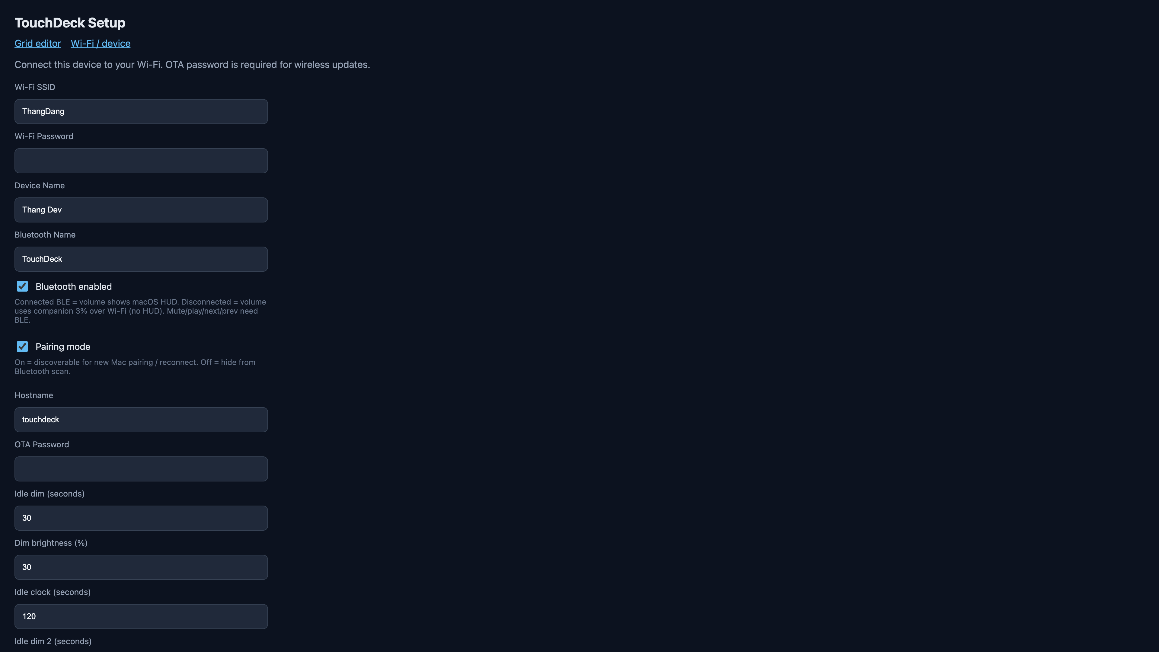 Device settings portal