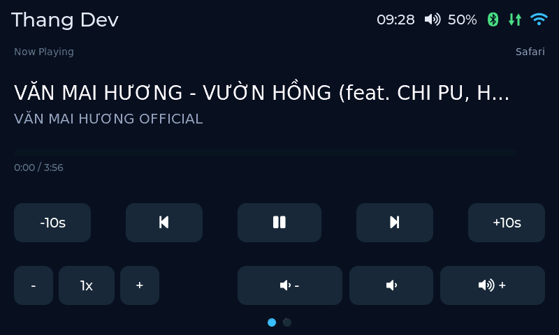 TouchDeck Media page — Now Playing